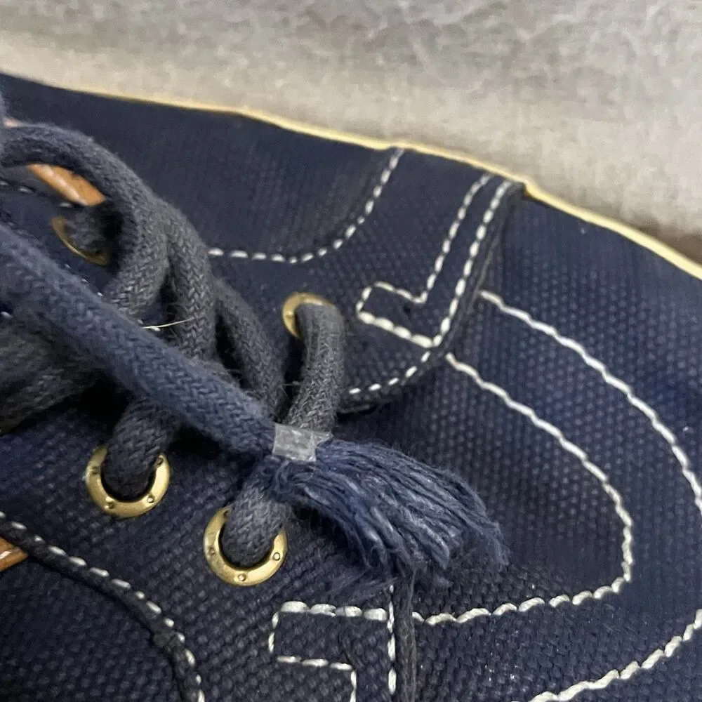 Vans SK8-Hi Navy Blue High Top Sneakers Tan Leather Stripe Skate Shoes Mens 8.5